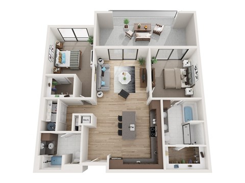 Floor plan for 2 beds, 2 baths, 1224 sqft